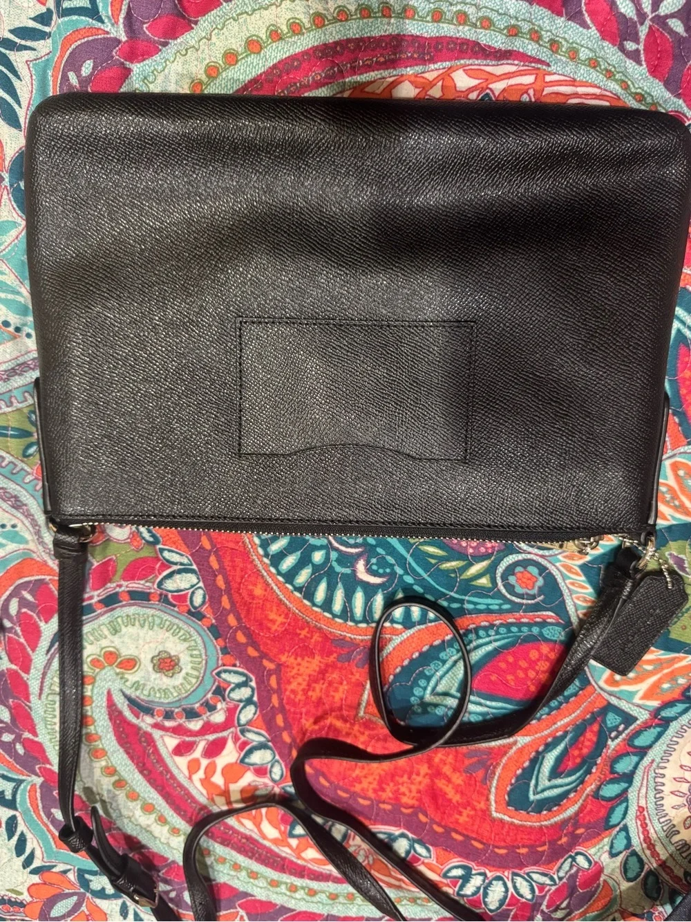 Coach Black Leather Crossbody with Red Chevron Accents
